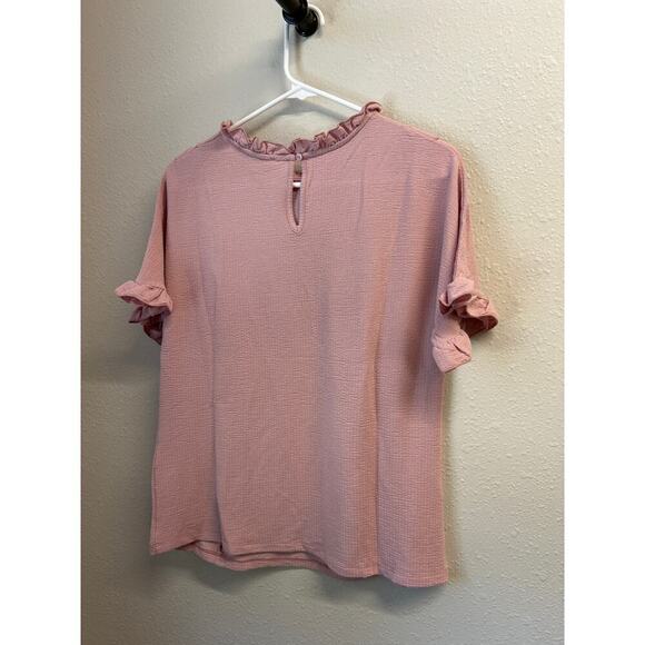 NWT Hayden Los Angeles BabyDoll Pink Ruffled Dolman Sleeve Keyhole Shirt Size M - Picture 6 of 8